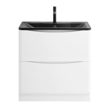 BelBagno Тумба с раковиной ACQUA 80 см, напольная Bianco Lucido, чёрная раковина
