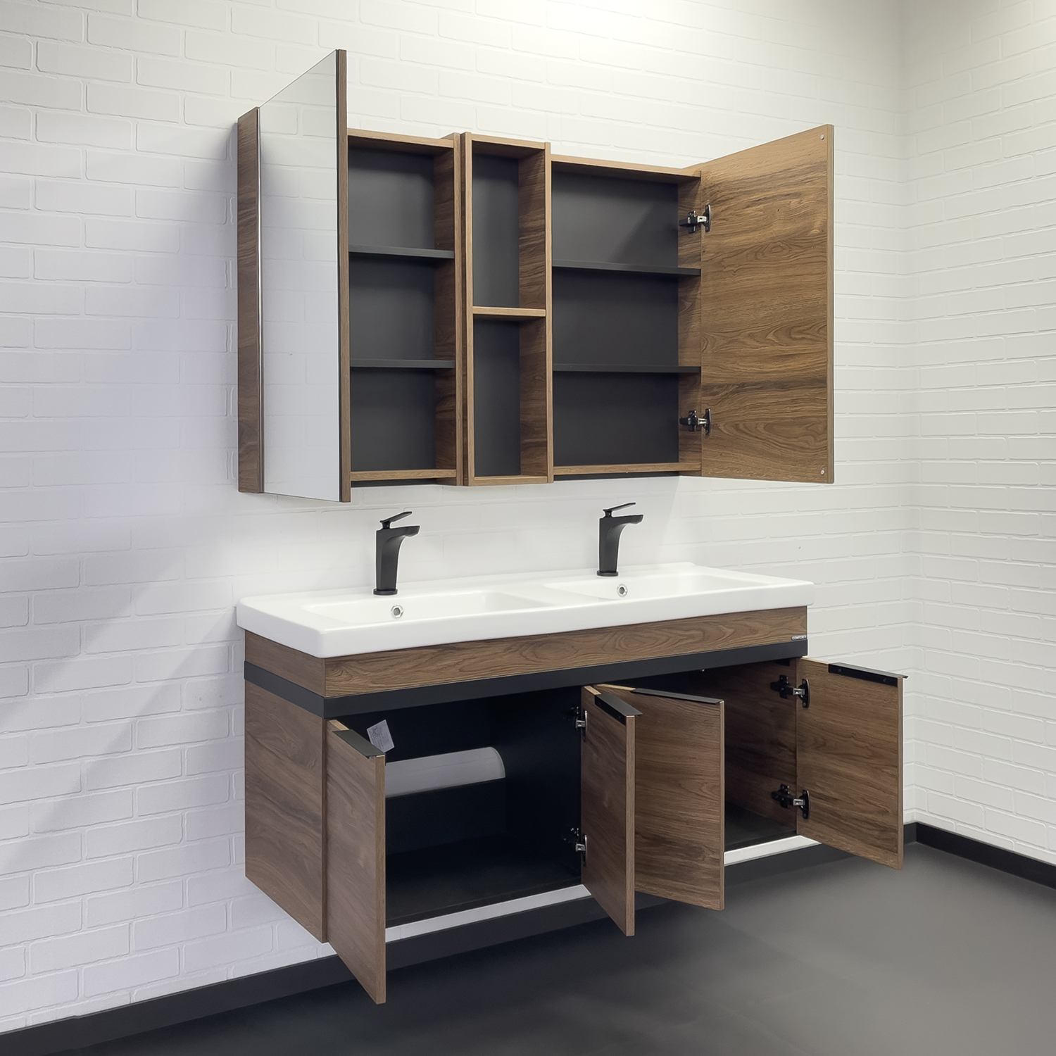 Приобрести сomforty зеркало-шкаф "дуэт-50" дуб тёмно-коричневый