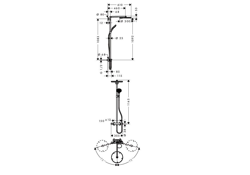Приобрести душевая система с термостатом hansgrohe raindance select 300 showerpipe 27114000