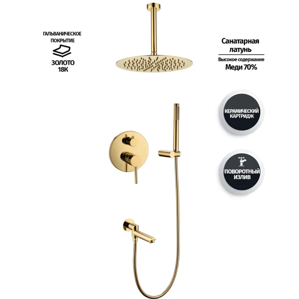 Приобрести grocenberg встраиваемая душевая система, золото gb5099go-2