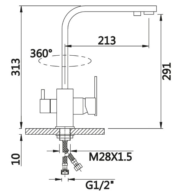 Приобрести смеситель для кухни vieir kitchen 313 мм, с подключением к фильтру, хром v15004