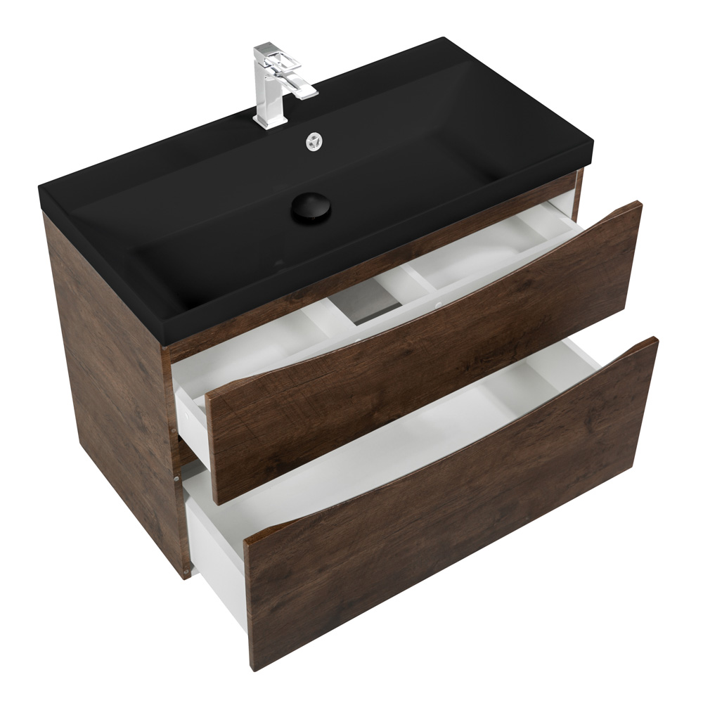 Приобрести belbagno тумба с раковиной marino-h60 80 см, подвесная rovere moro, черная раковина