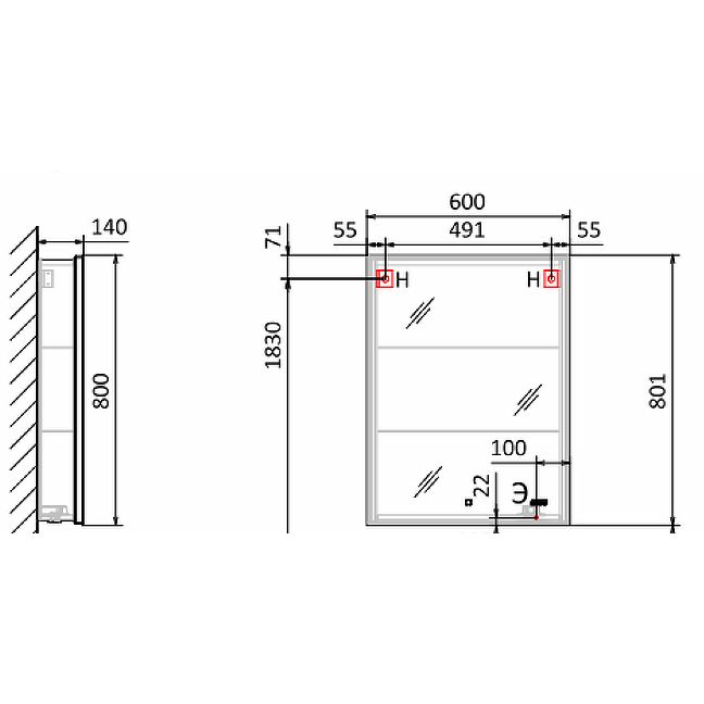 Приобрести jorno зеркало шкаф slide 60 см, с подсветкой, часы, антрацит