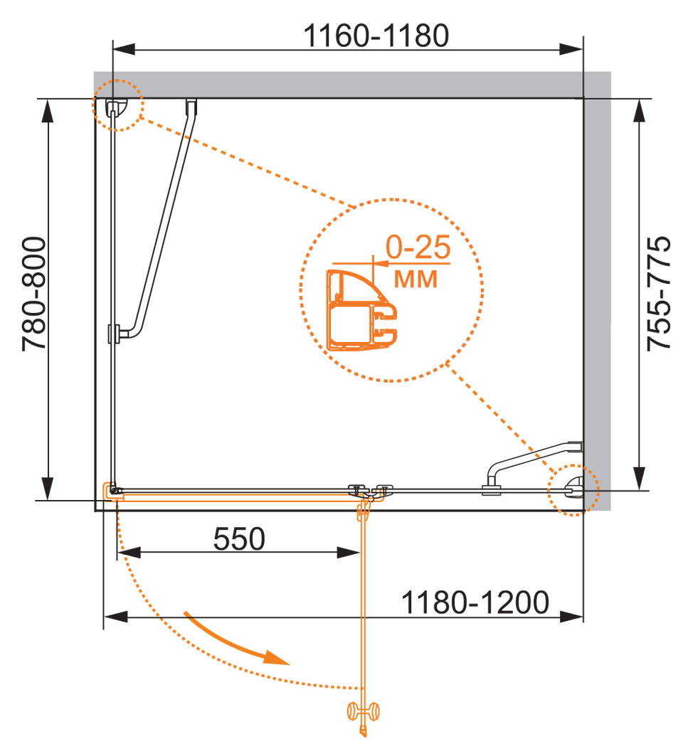 Приобрести cezares душевое ограждение verona 120х80 см, хром verona-w-ah-1-120/80-p-cr-r