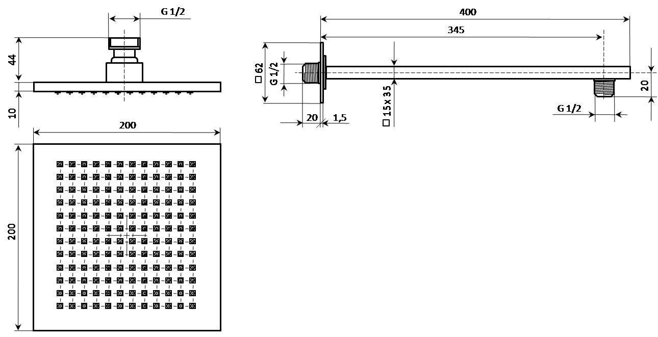 Приобрести kerama marazzi верхний душ fioretto 200х200мм, хром ac50cr759q20ebikm
