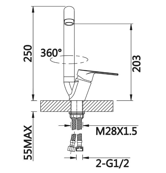 Приобрести смеситель для кухни vieir laconic 250 мм, хром v013521
