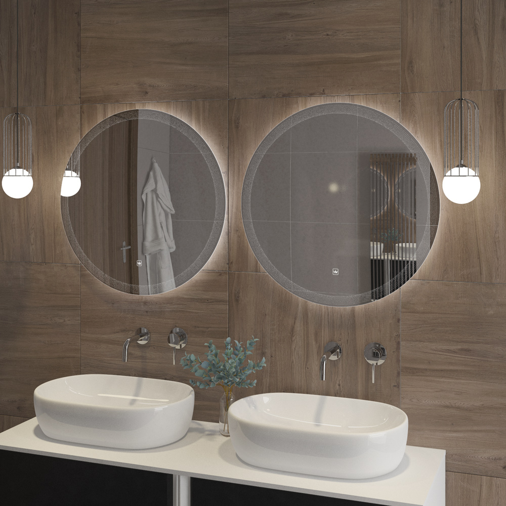 Приобрести cezares зеркало eco 60х60 см. контурная подсветка, сенсорное включение, гравировка czr-spc-eco-600-led-tch