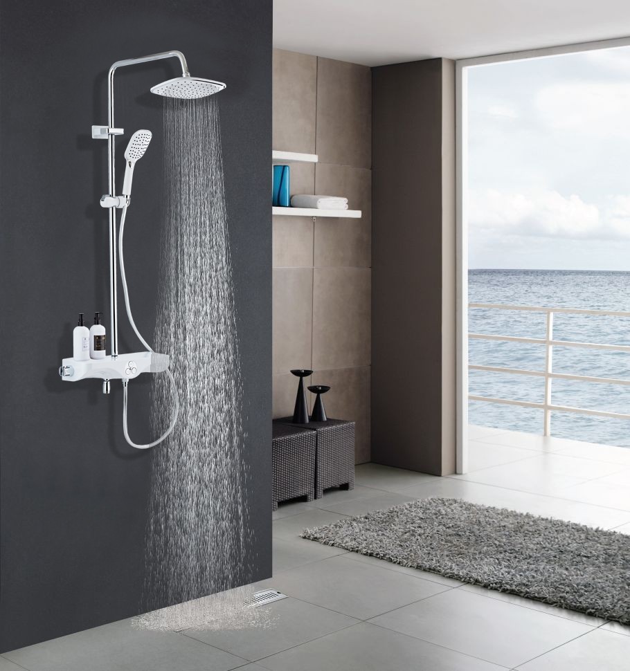 Приобрести душевая система azario с поворотным изливом, с термостатом, хром/белый (az-821)