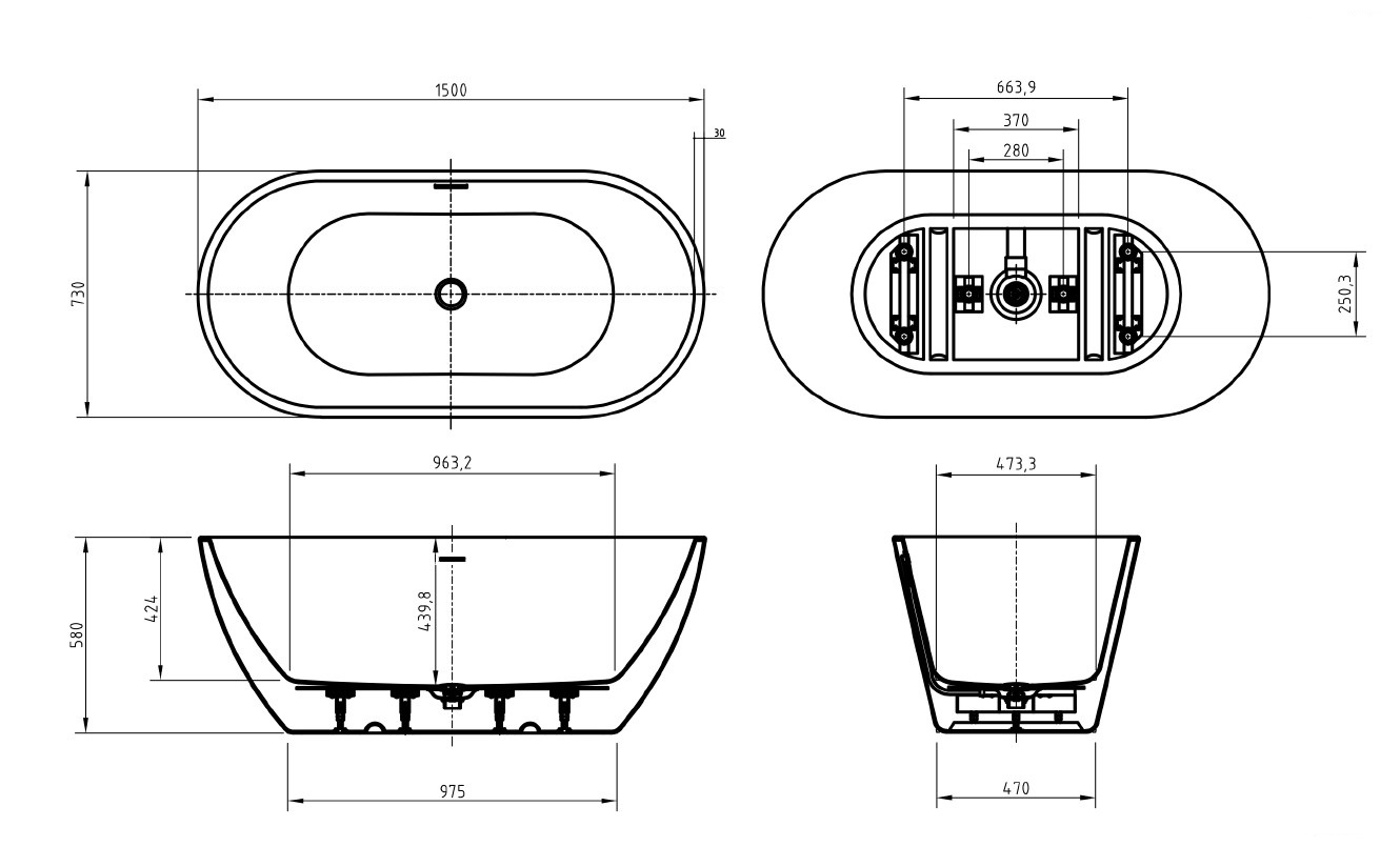 Приобрести belbagno акриловая ванна uno 150х730 см, белая uno bb701-1500-730-k