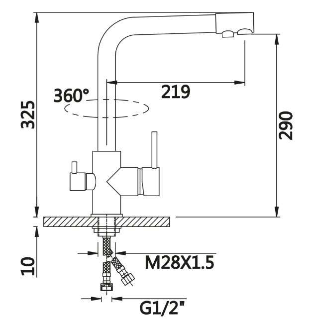 Приобрести смеситель для кухни vieir kitchen 325 мм, с подключением к фильтру, бежевый v15002b