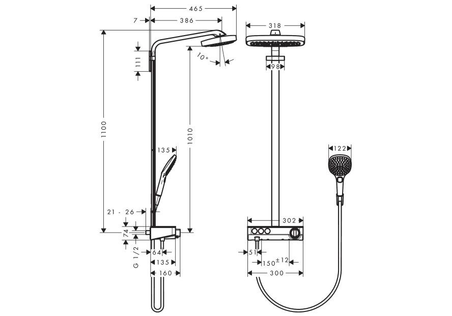 Приобрести душевая система hansgrohe raindance select e 300 3jet showerpipe 27127000