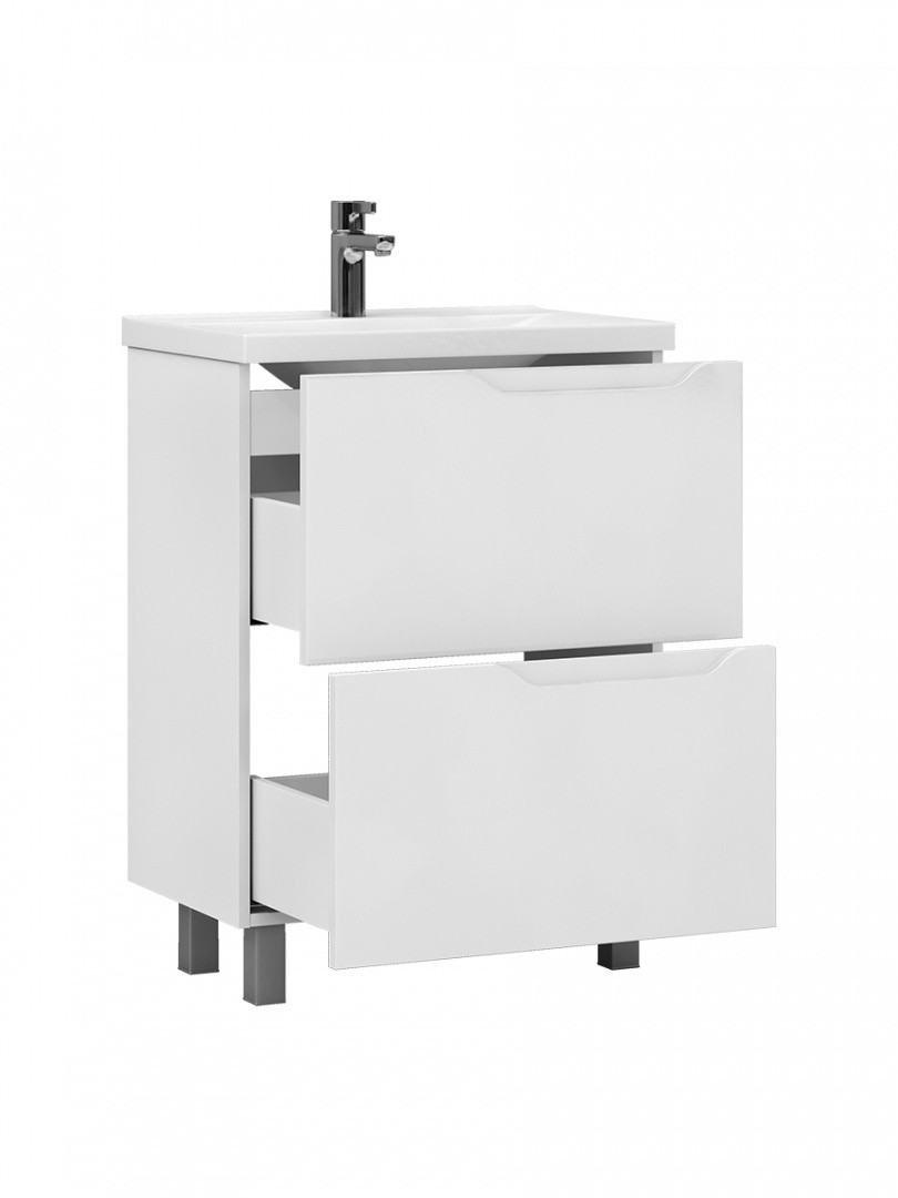 Приобрести vigo тумба с раковиной neo 60см, 2 ящика, напольная, белая tn.neo.9696.60.2y