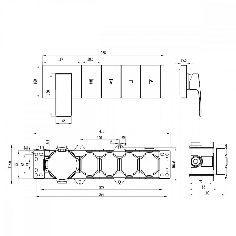 Приобрести raglo встраиваемый смеситель для душа, кнопочное управление, графит r02.274.09