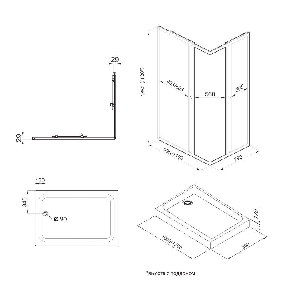Приобрести triton душевое ограждение вента бв 100x80 см, черное щ0000057858
