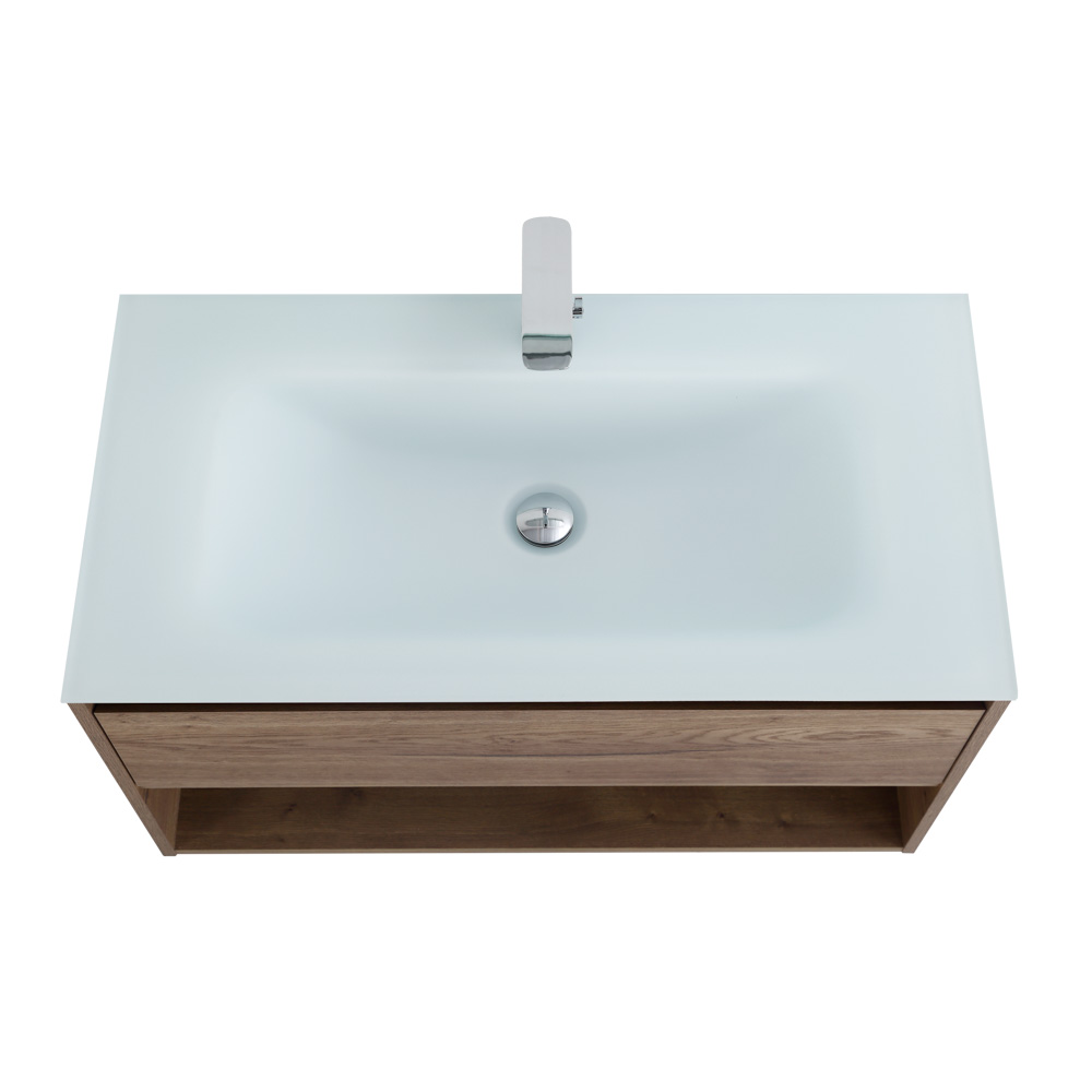 Приобрести belbagno тумба c раковиной kraft 100 см, с одним ящиком и полкой, подвесная rovere tabacco, белая раковина