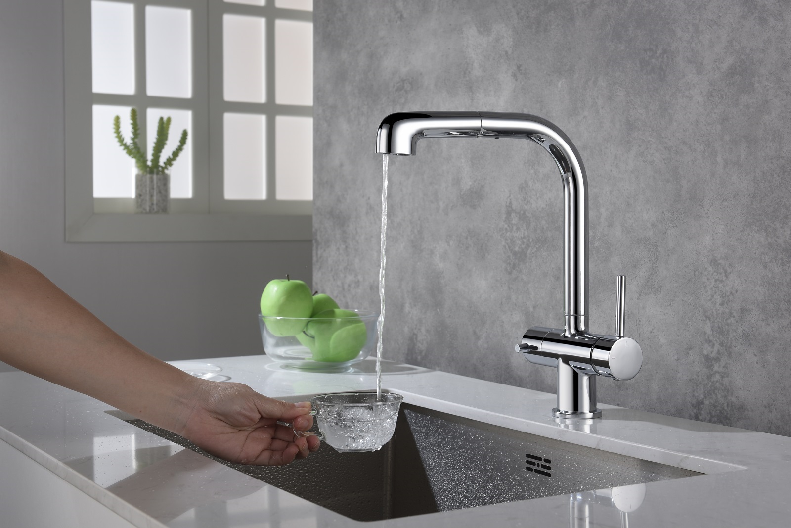 Приобрести смеситель для кухни с подключением фильтра и выдвижной лейкой timo saona 2346/00fl хром