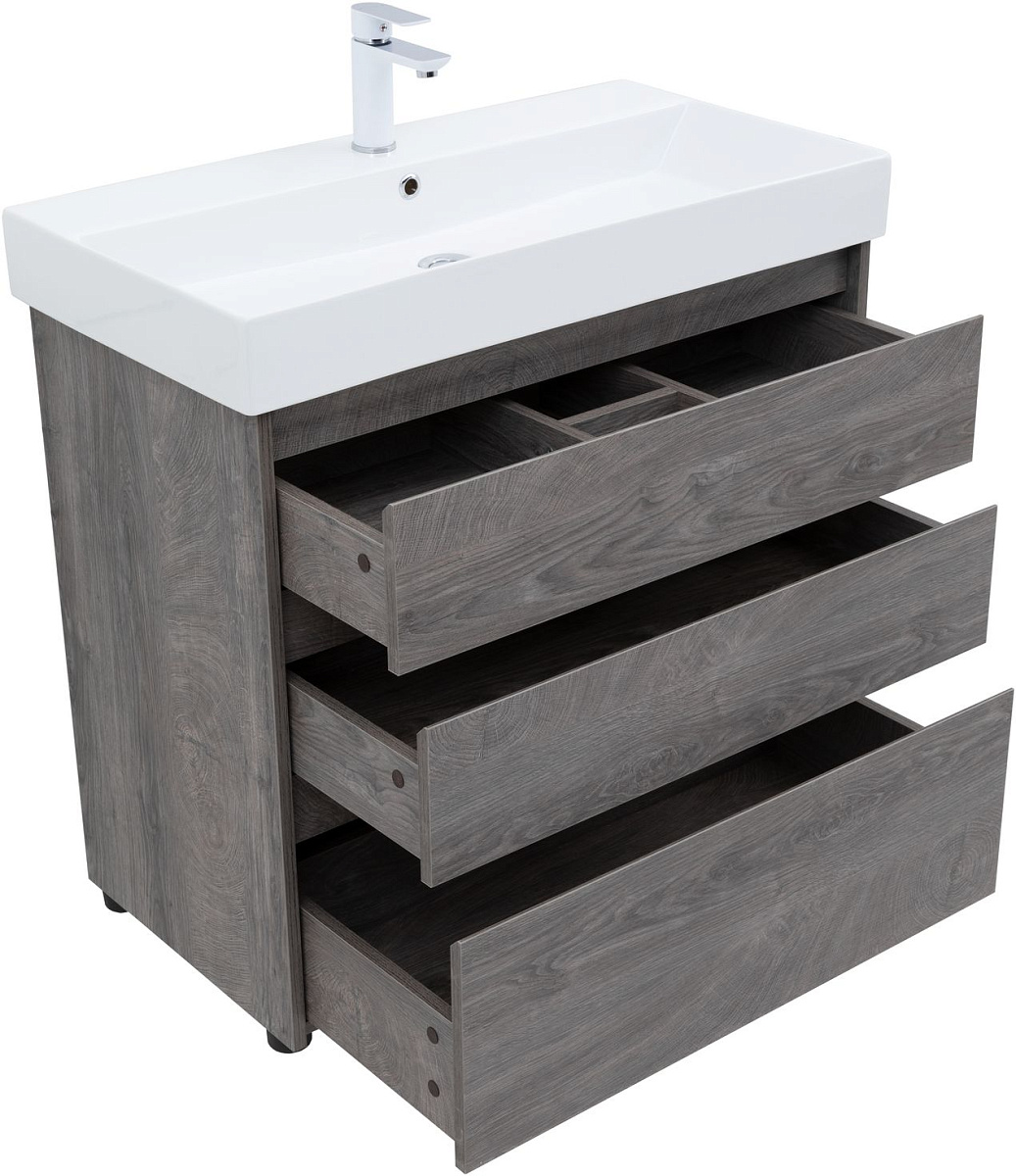 Приобрести aquanet тумба с раковиной nova lite 85 см, дуб рошелье (3 ящика)