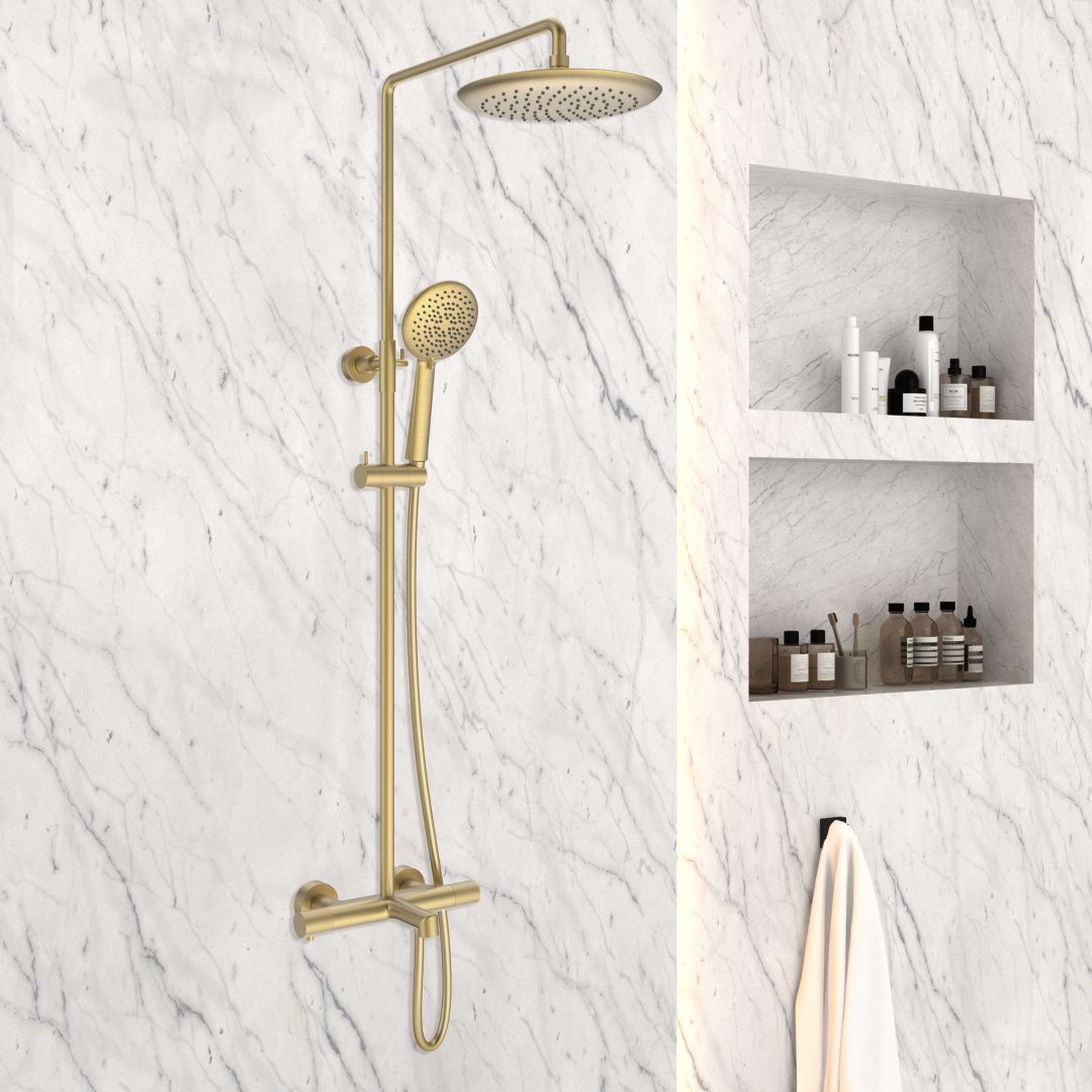 Приобрести vincea душевая стойка desire, термостат, брашированное золото vsfs-1d1tbg