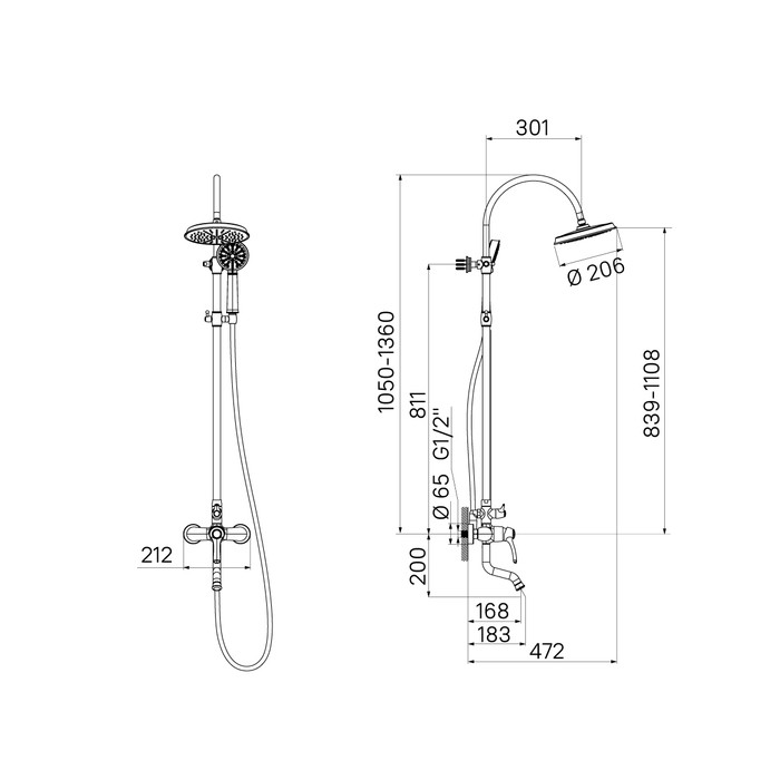 Приобрести iddis душевая система oldie, круглая d-206мм, бронза oldbr3fi06