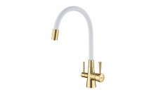 LEMARK Смеситель для кухни Comfort с подключением к фильтру, белый\бронза LM3075G-White