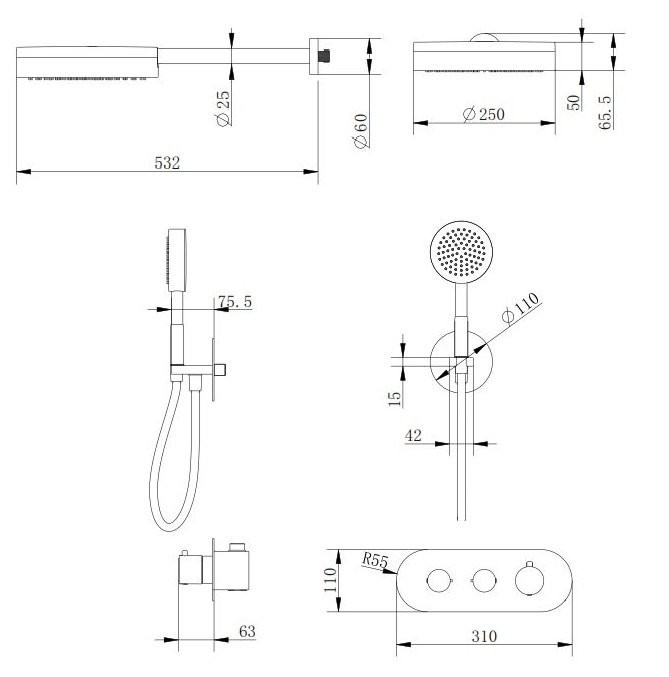 Приобрести cezares душевая система moon с термостатом, хром moon-set-ta250-01