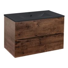 Vincea Тумба подвесная Mia 80 см, темное дерево с черной матовой раковиной VMC-2MC800RW;VBS-13980MB