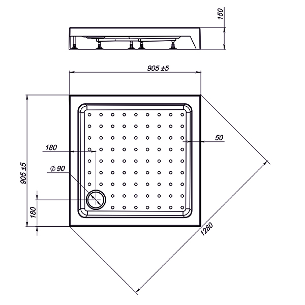 Приобрести sole душевой поддон cube 90х90 см, белый ут000065540