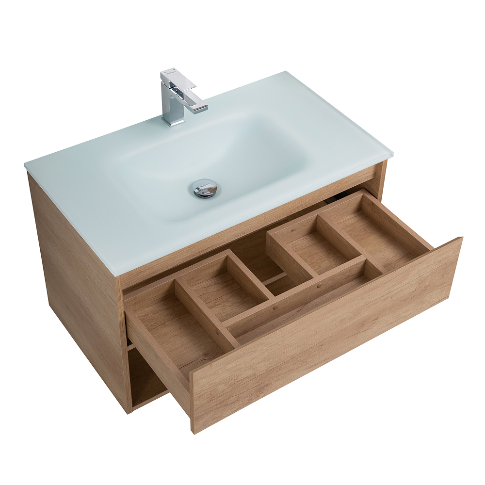 Приобрести belbagno тумба c раковиной kraft 90 см, с одним ящиком и полкой, подвесная rovere nebrasca nature, стеклянная раковина