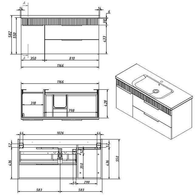 Приобрести caprigo тумба с раковиной monbar -albero 120 см, левая, палисандр, шпон