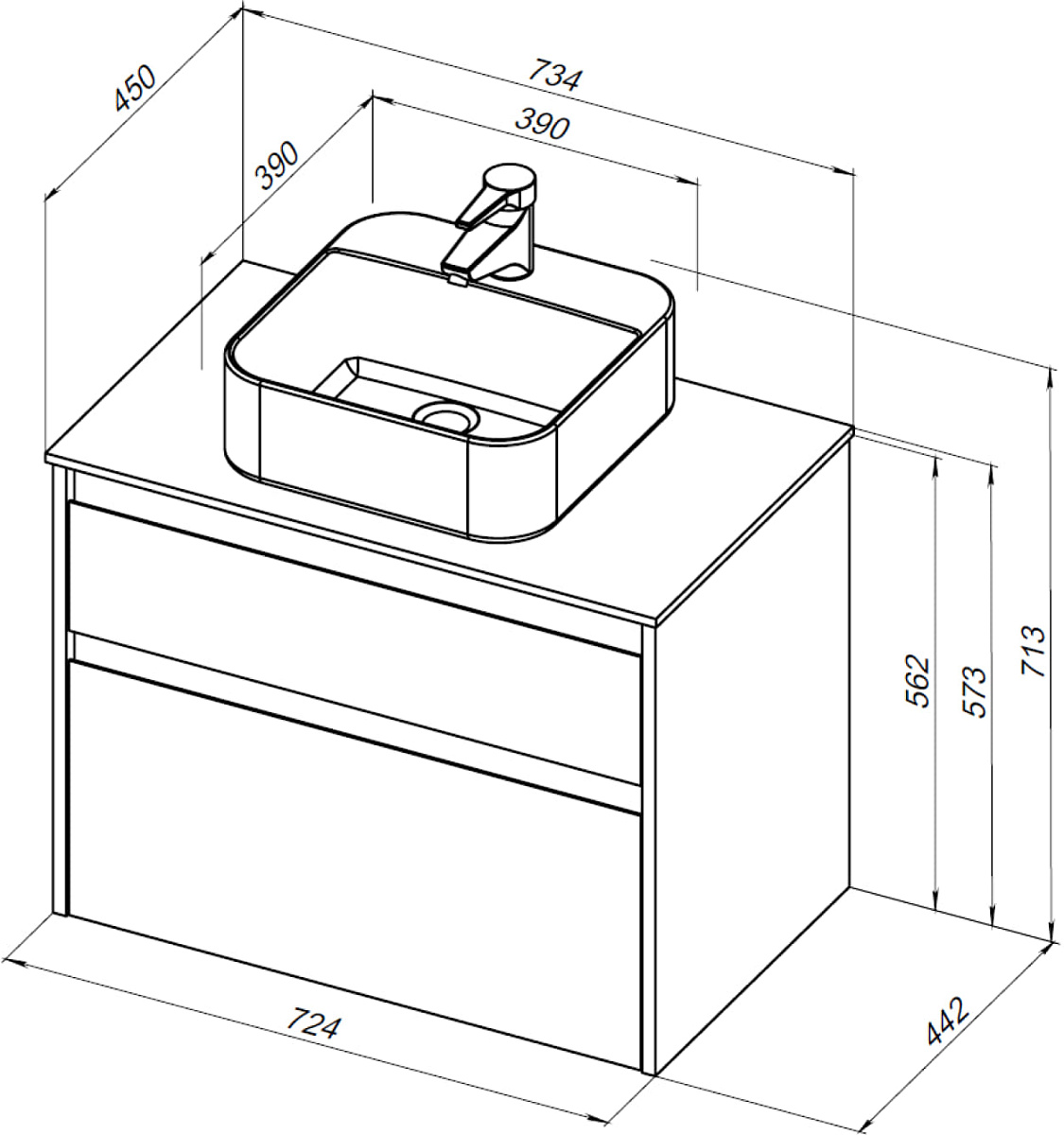 Приобрести aquanet тумба со столешницей nova lite 75 см,дуб рошелье (2 ящика)