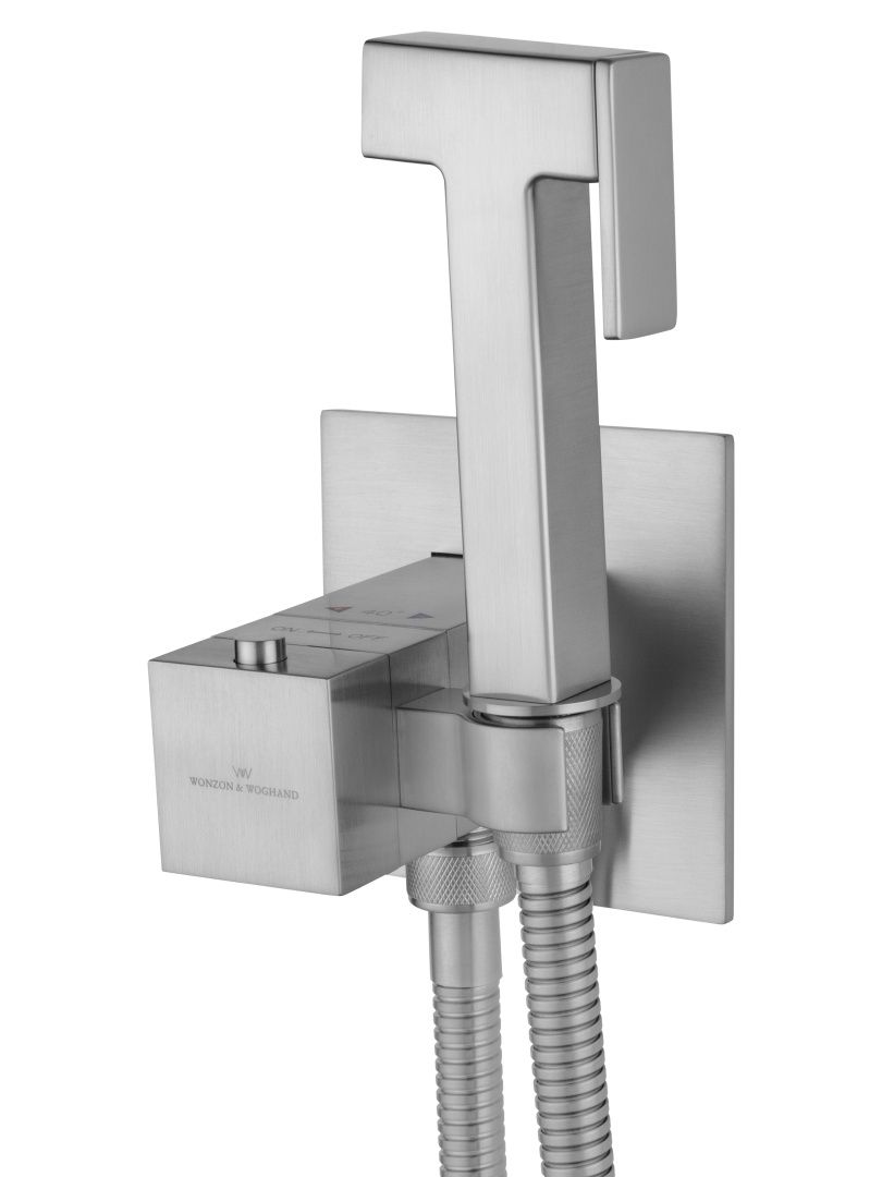 Приобрести смеситель с гигиеническим душем и термостатом встраиваемый wonzon & woghand, брашированный никель (ww-88829910-bn)