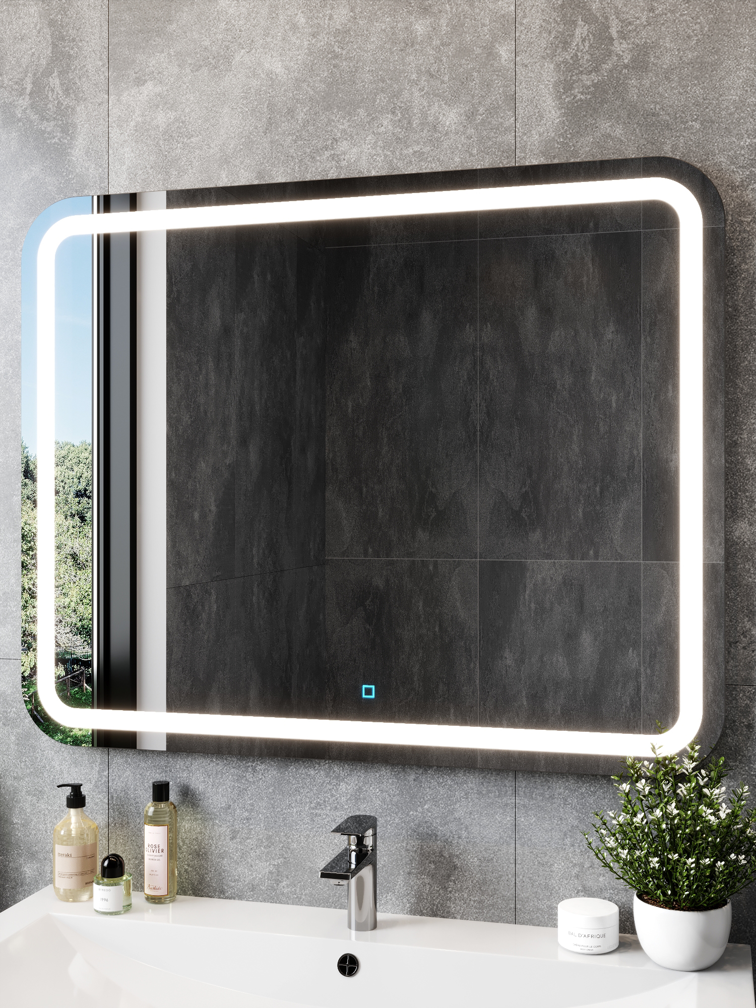 Приобрести loranto зеркало стиль 90х80 см, сенсорный выключатель с функцией диммера, на подложке (cs00083956)