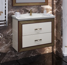 Opadiris Тумба подвесная с раковиной Карат 80 см, бежевая \ золото