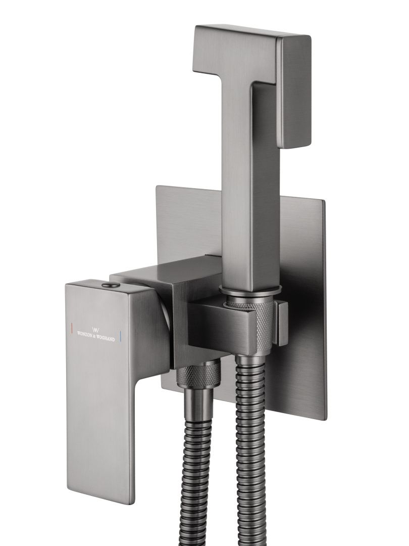 Приобрести смеситель с гигиеническим душем встраиваемый wonzon & woghand cube, темный графит (ww-88829016-bgm)