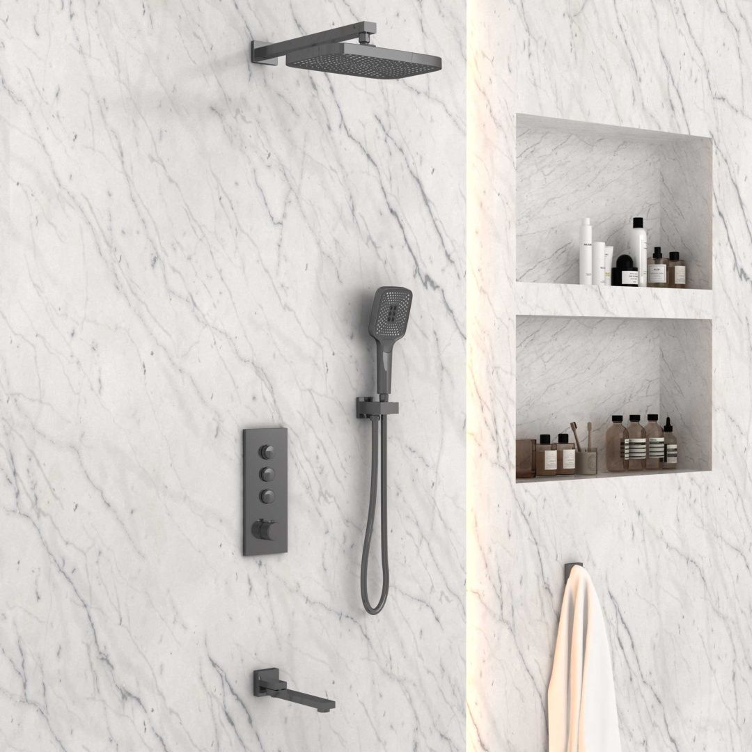 Приобрести vincea встраиваемая душевая система с термостатом, оружейная сталь vsfw-433t1gm