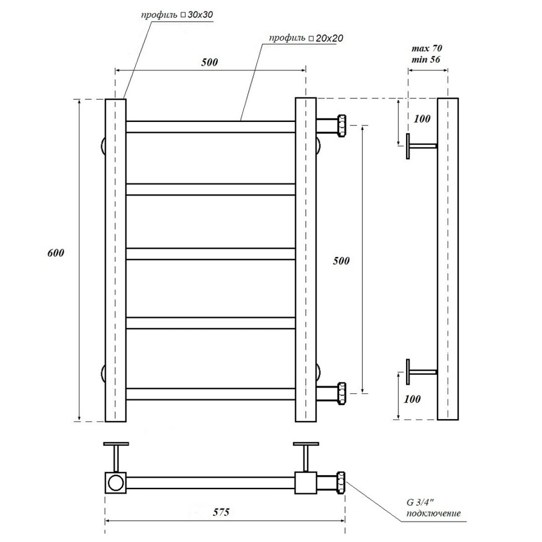 Приобрести полотенцесушитель водяной point 500х600 вега п5, хром pn71556