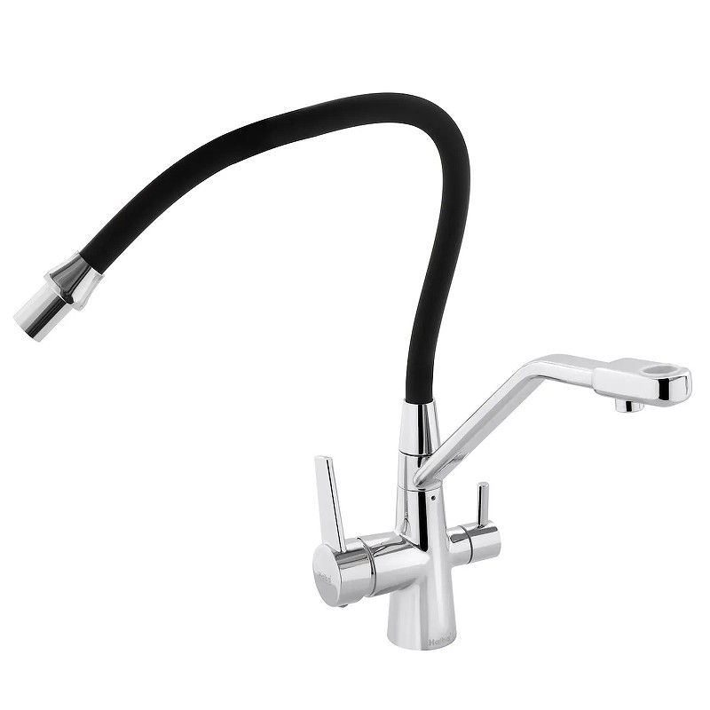 Приобрести haiba смеситель для кухни 444 мм, гибкий излив, черный\хром hb-76855