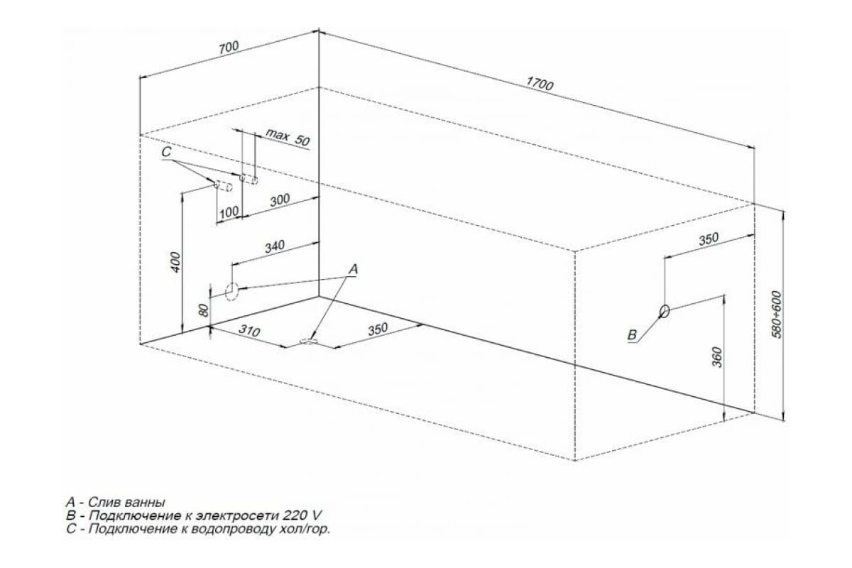 Приобрести aquanet акриловая ванна roma 170x70 см, белая