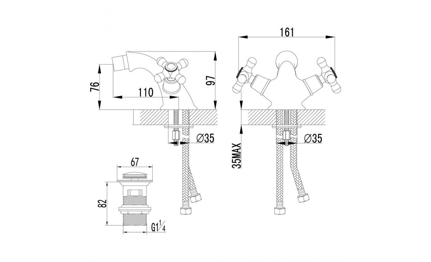 Приобрести lemark смеситель для биде vintage с донным клапаном, двухвентильный, бронза lm2808b