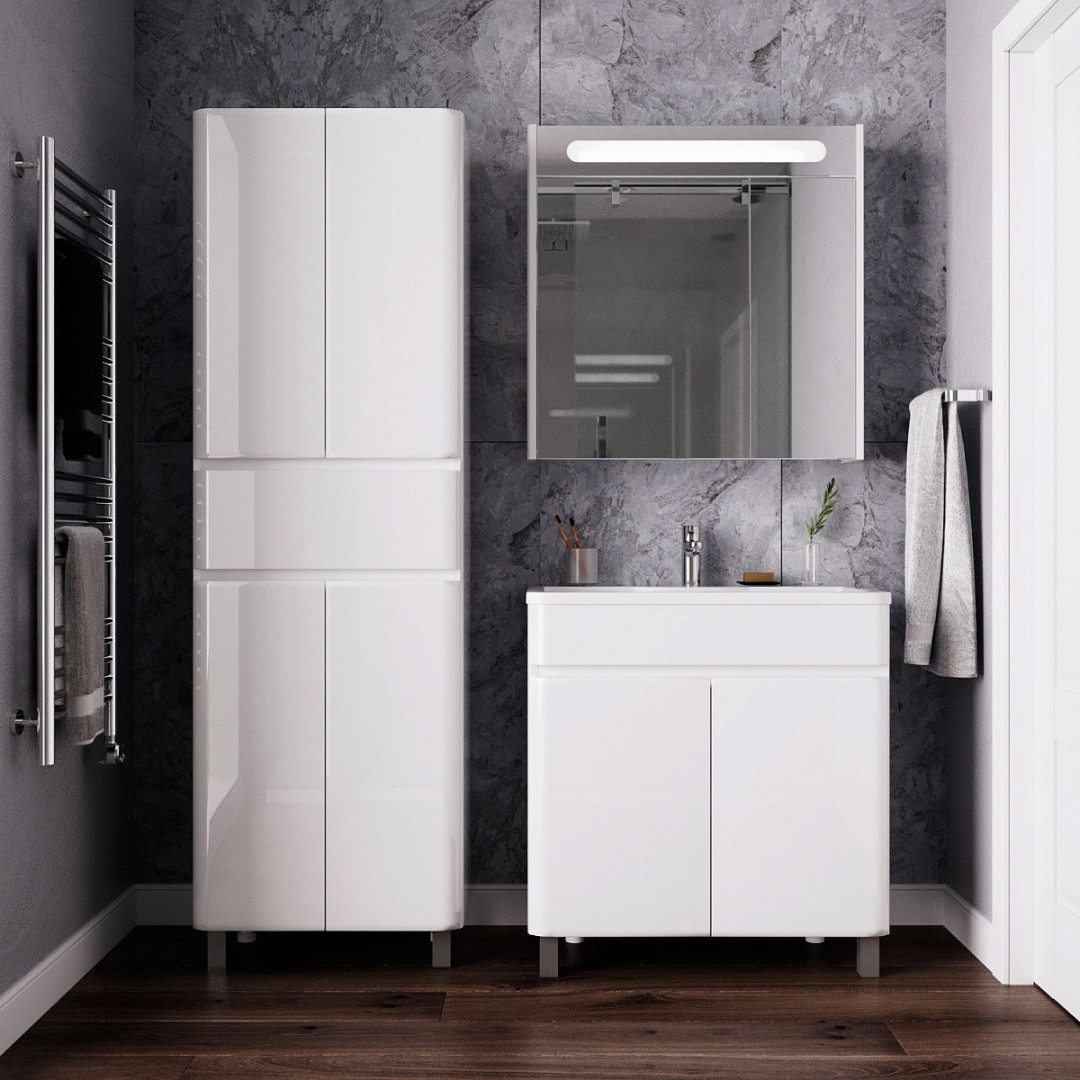 Приобрести тумба напольная итана roberto 80 с раковиной adel 80, белый глянец