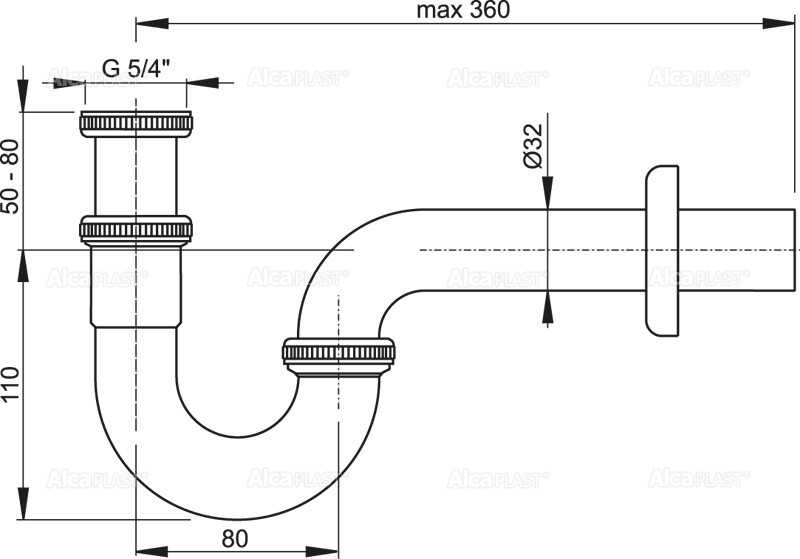 Приобрести сифон для биде alcaplast a45e dn32