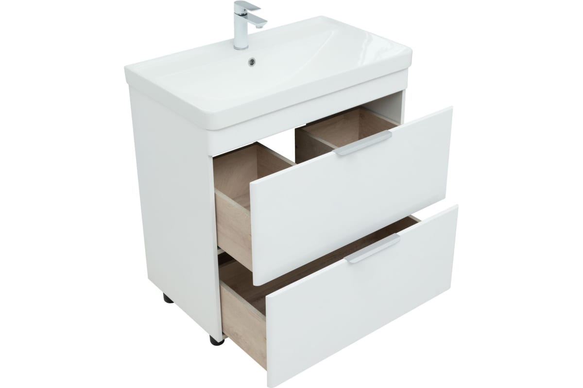 Приобрести aquanet тумба с раковиной ирис new 81 см, белая глянец (2 ящика, ножки)