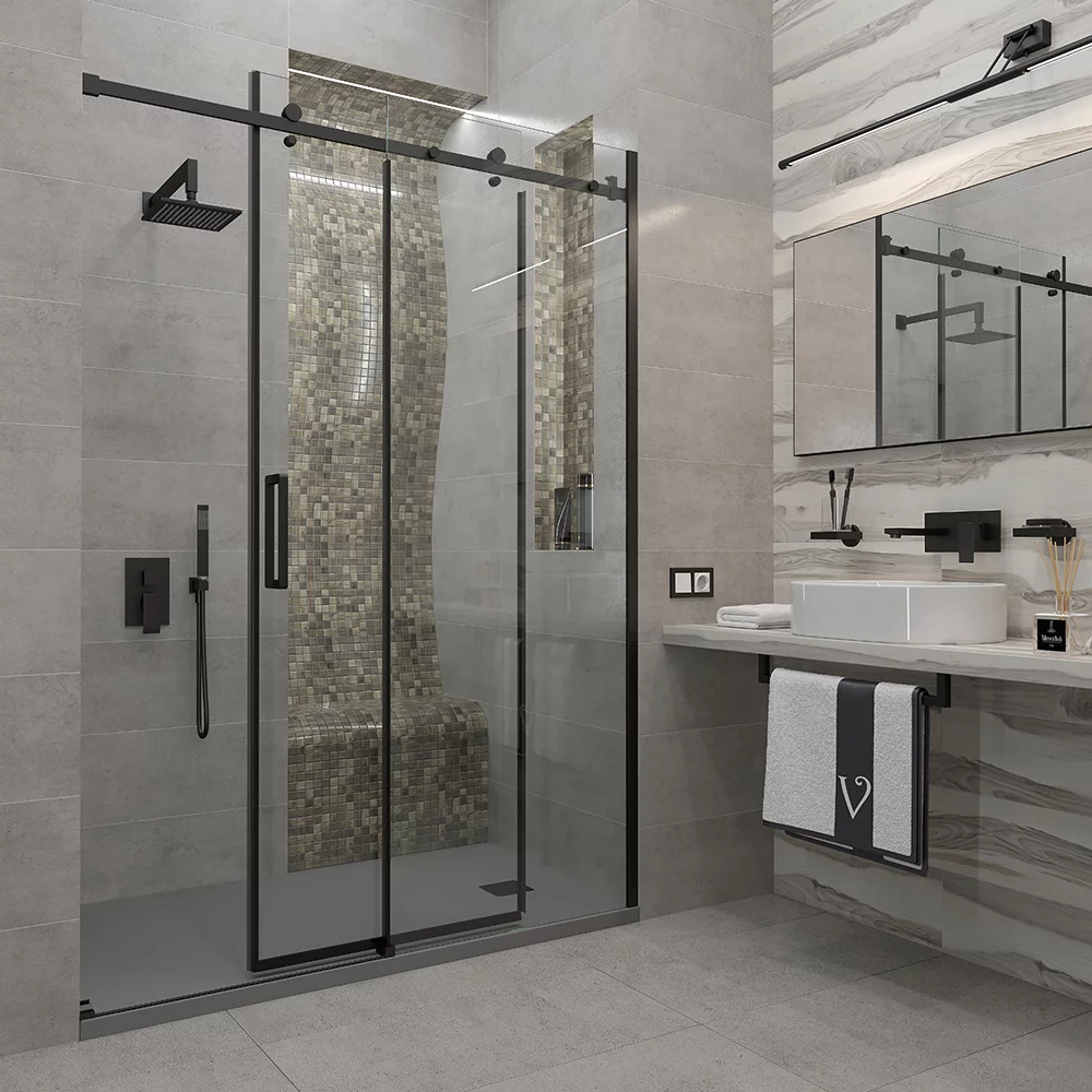 Приобрести veconi душевая дверь vianno vn-74b, 140x195 см, черный, прозрачное vn74b-140-01-c4