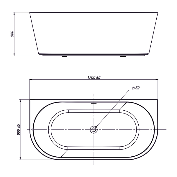 Приобрести mirsant ванна акриловая sole sigma 170*80 см, белая, с щелевым переливом ут000067257