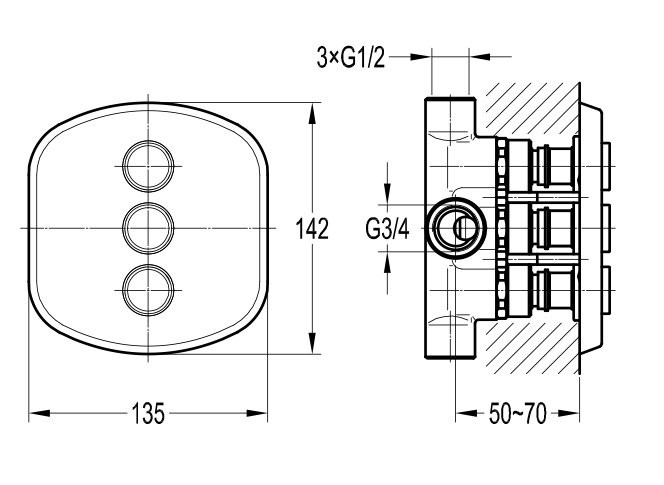 Приобрести cezares смеситель скрытого монтажа globo 3-х позиционный кнопочный, хром globo-f-dev3-b-01