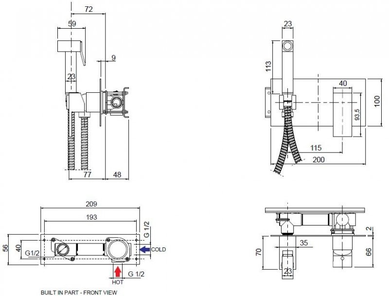 Приобрести cezares смеситель с гигиеническим душем unika, черный матовый unika-dif-nop