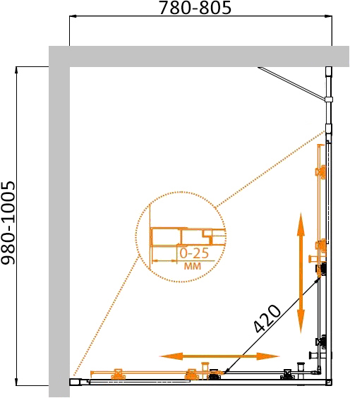 Приобрести cezares душевое ограждение molveno 100х80 см, хром molveno-ah-21-80+20-c-cr-iv