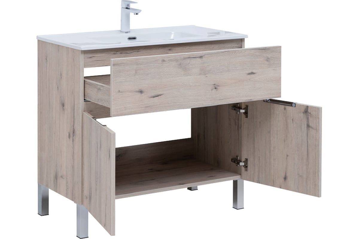 Приобрести aquanet тумба с раковиной алвита new 90 см, 1 ящик, 2 дверцы, дуб веллингтон белая