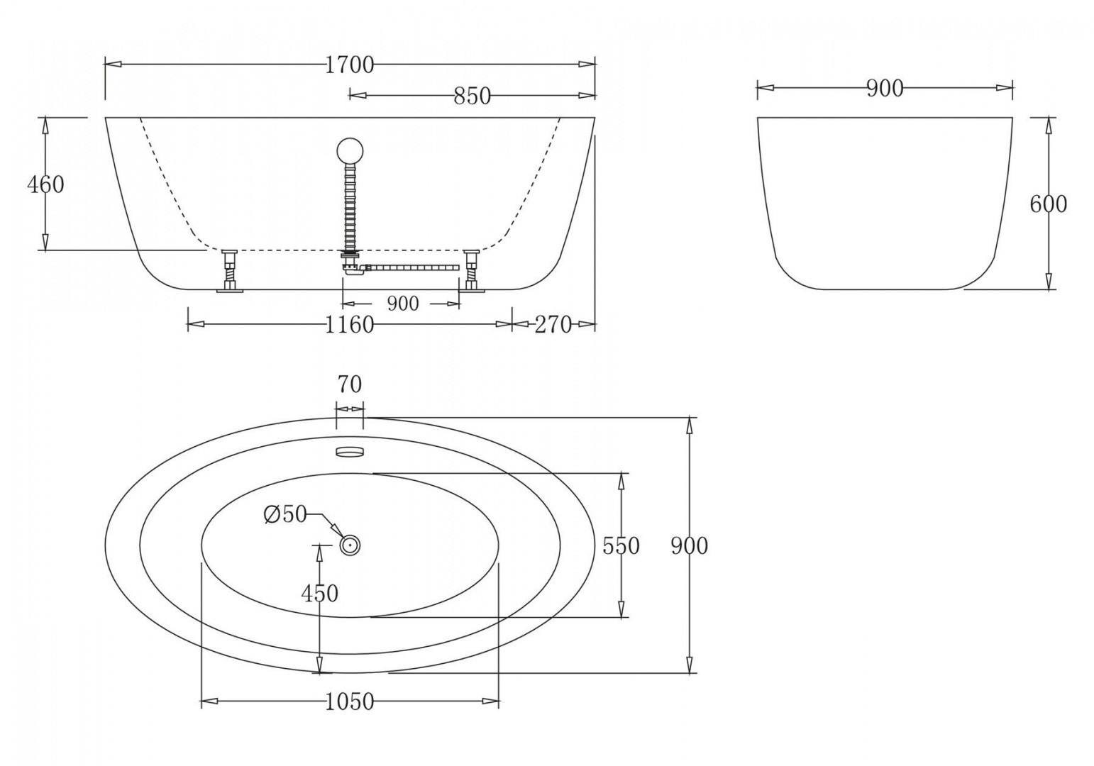 Приобрести ванна акриловая отдельностоящая belbagno 170x90 см, bb67-1700