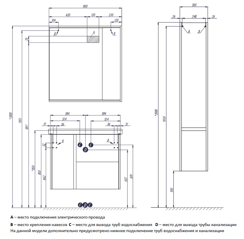 Приобрести зеркальный шкаф акватон стоун 80 см, правое, грецкий орех